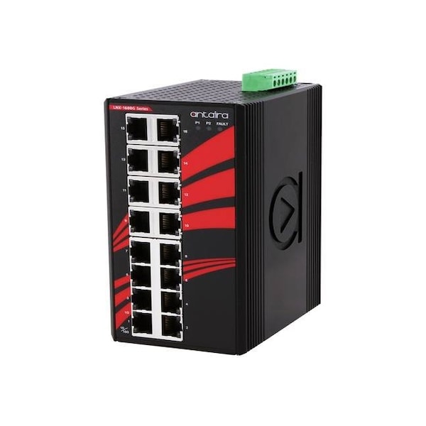 16-Port Industrial Gigabit Unmanaged Ethernet Switch, w/16-10/100/1000Tx, EOT: -40 deg C  75 deg C